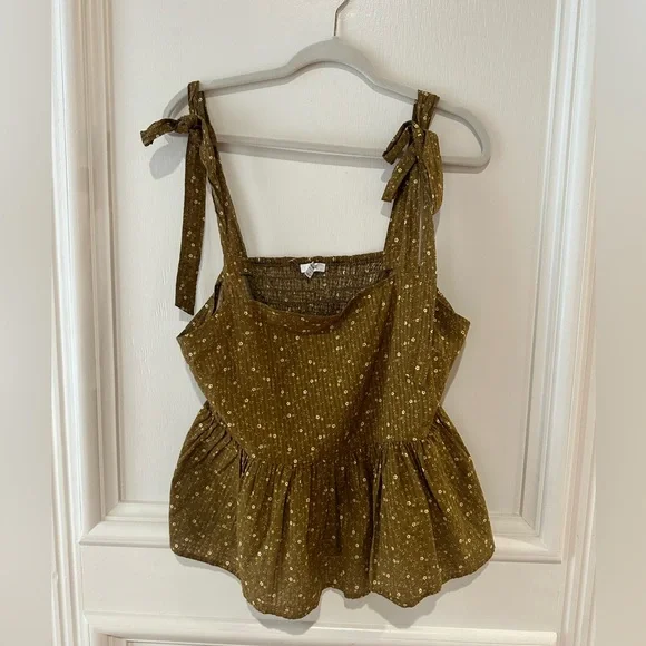 Madewell Rosalie Tie-Strap Top in Olive Green size L - Picture 2 of 4